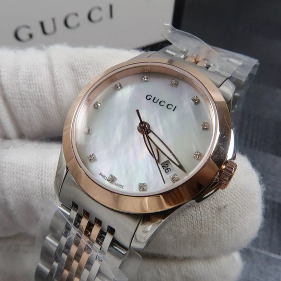 Gucci Women's YA126513 Gucci timeless Steel and Yellow PVD White Dial Watch - Picture 3 of 7